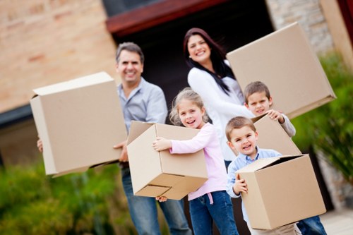 Packed moving boxes ready for house removals in Westhampstead